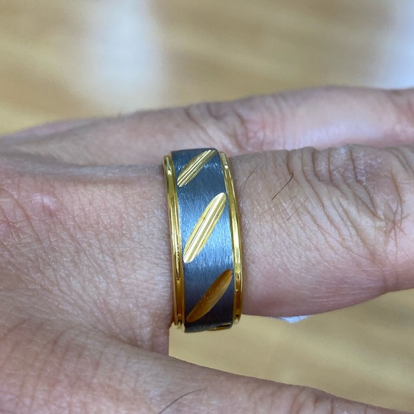 NEW 8MM GRAY YELLOW GOLD NOTCHED ETERNITY TUNGSTEN WEDDING BAND - Picture 11 of 16
